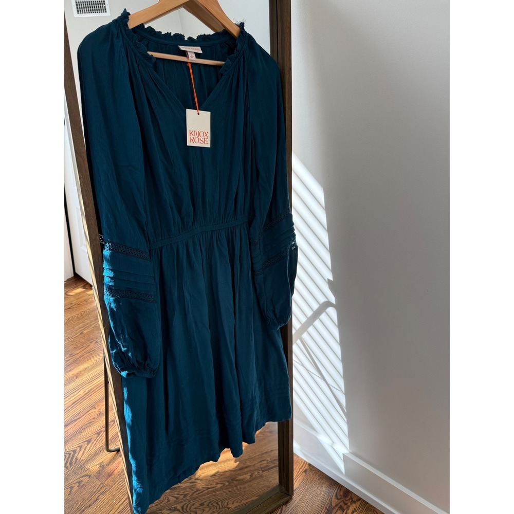 Knox Rose Teal Blue Boho Midi Dress Long Sleeve Lace Detail NWT Medium